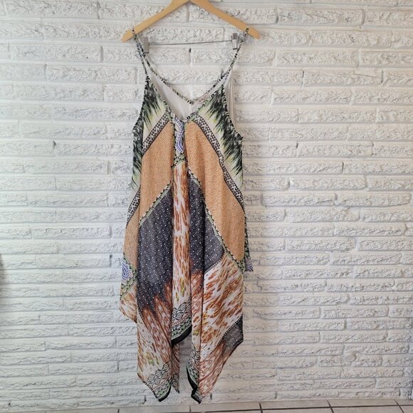 Magic Womens Dress 2X Slip Mini Layered Handkerchief Hem Boho Gold GEO28E - Picture 1 of 13